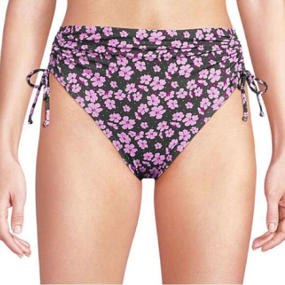 Land's End Adjustable high leg waist bikini swim bottom olive green pansy Var - Picture 3 of 4